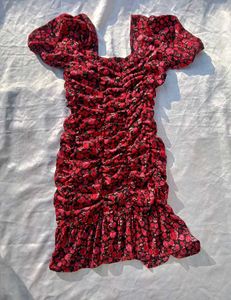 Brand New (Urbanic)Red Floral Gathered Sheath Dres
