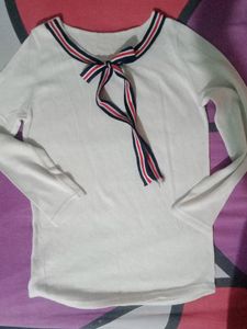 White Top With Beautiful Neck Strip