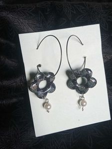 Floral Pearl Drop Hoop Earrings