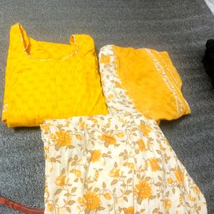 Yellow Printed Salwar Suit Set With Dupatta