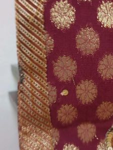 Red &amp; Gold Georgette Banarasi Dotted Saree