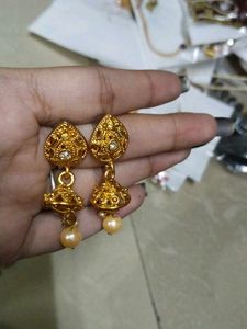Golden Jhumka Earrings Necklace Set