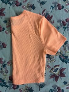 Peach Ribbed Crop Tee