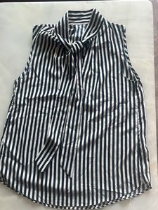 Striped Tie-Neck Sleeveless Blouse