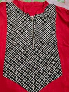 Red Embroidered Kurta