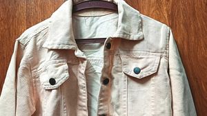 Peach Cropped Denim Jacket