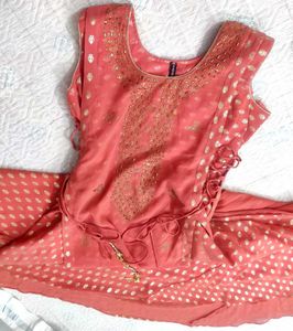 Peach Cut Stone Work Dress One Peace Long ✨