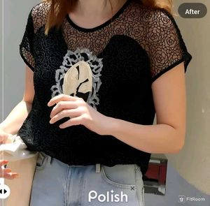 New With Tag Black Netted Cute Korean Top