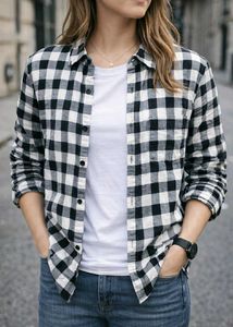 Black & White Plaid Flannel Shirt