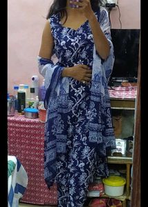Blue Floral Print Kurti Set