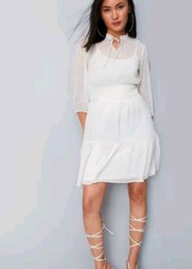 White Swiss Dot Flounce Mini Dress