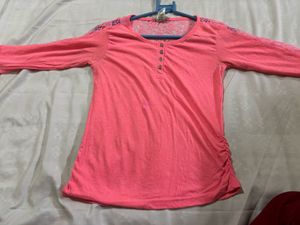 Coral Lace Trim Top