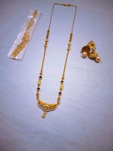 Gold Mangalsutra Necklace &amp; Earring Set