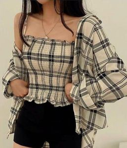 Plaid Cami Top &amp; Shirt Set