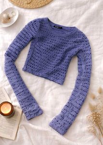 Blue Crochet Long Sleeve Top