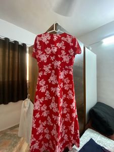 Chinese Red Floral Wrap Dress