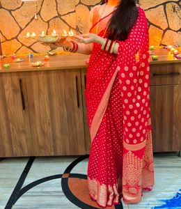 Pure Georgette Red Saree