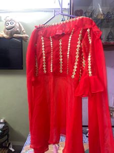 Red Embellished Dress With Dupatta