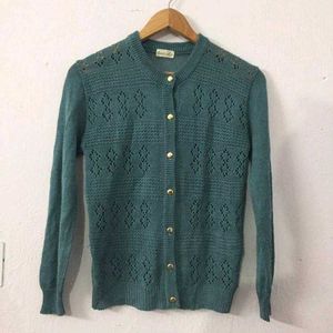 Vintage Knit Cardigan - Sea green M