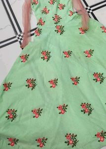 Mint Green Organza Anarkali  Floral Embroidered