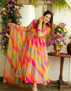 Colorful Striped Anarkali Dress