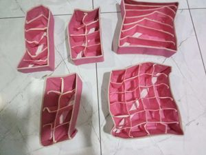 Pink Fabric Drawer Organizers - Set of 5