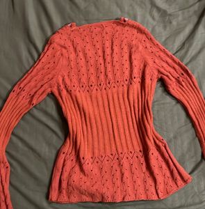 Y2K Coral Knit Top with Embellishments