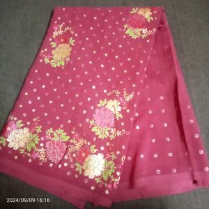 Pink Printed Saree No Blouse