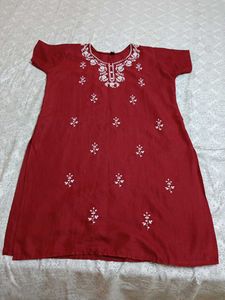 Red Kurta With Embroidery White