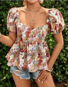 Floral Puff Sleeve Top