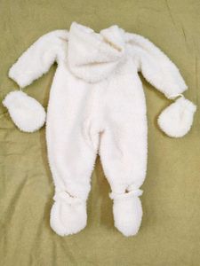 Cozy White Baby Snowsuit with Mittens