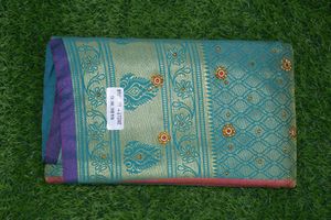 Teal & Gold Embroidered Kanjivaram Saree