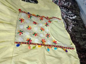 Crinkled Cotton Peplum Top with Traditional Shell