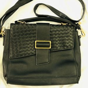 Black Woven Flap Crossbody Bag