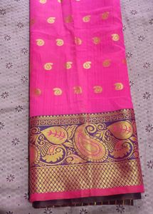 S8 Pink Saree with Gold Design Atteched Blouse