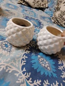 White Ceramic Pineapple Planters (Set of 2)