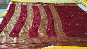 used Maroon Bandhani Saree