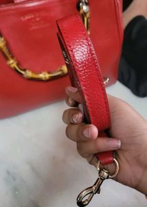 Gucci Bamboo Red Leather Handbag