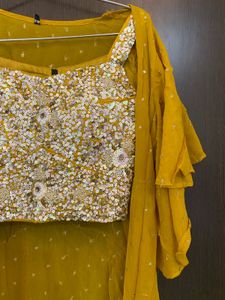 Sequin Embellished Yellow Crop Top And Shrug