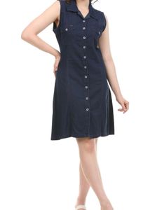Blue Denim Knee Length Dress