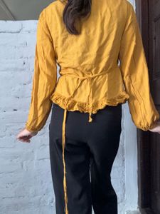 Ruffled Mustard Wrap Top