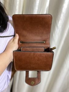 Brown Leather&amp;suede Sling Bag