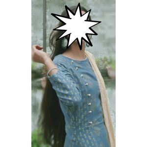 Blue &amp; Gold Print Kurti Set