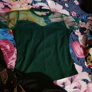 Dark Green Sheer Detail Top