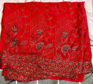 Red Embellished Saree