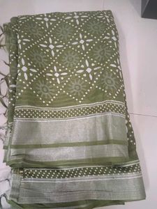 Olive Green Batik Print Saree