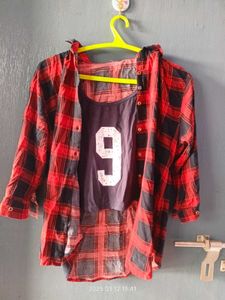 Red and Black Plaid Button-Up