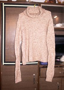 Chunky Beige Knit Turtleneck Sweater