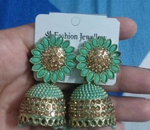 Green Jhumka Earrings