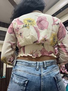 Cream Colour Floral Print Crop Top